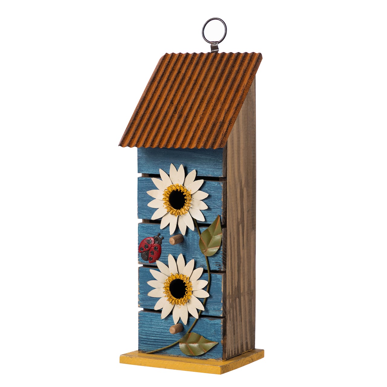 Glitzhome® 15" Washed Blue 2-Tiered Daisy Decorative Outdoor Garden Birdhouse